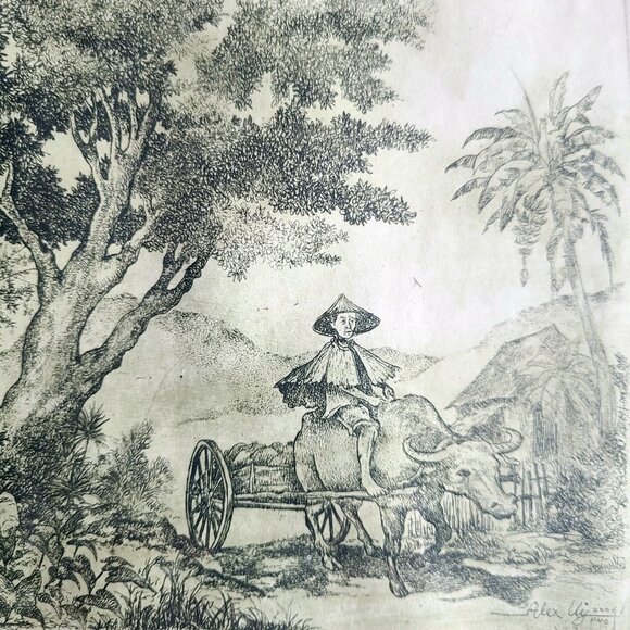 Vintage signed print by Alex Uy. - Picture 2 of 7